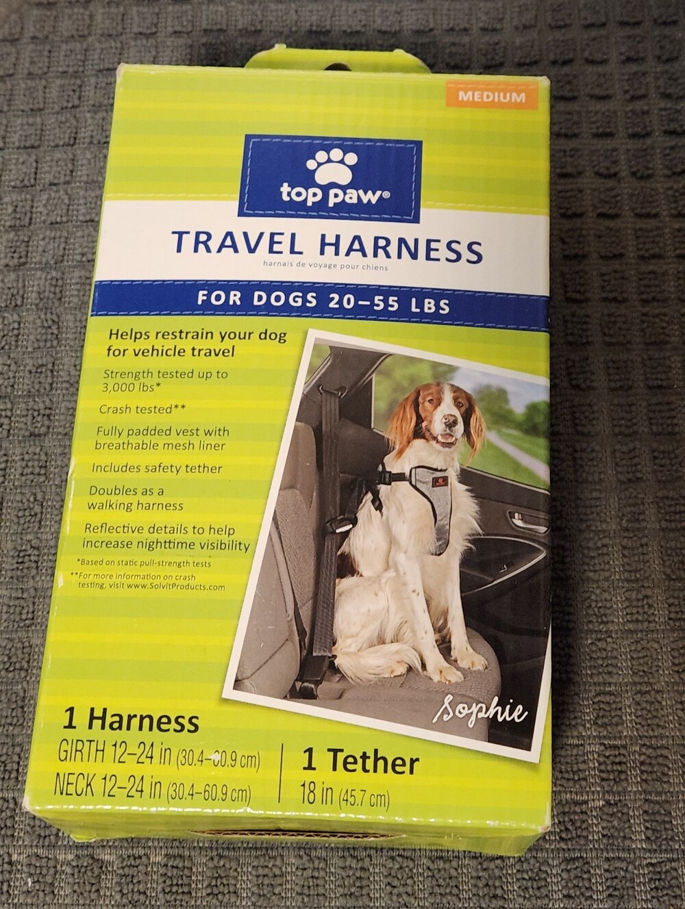 Top Paw Travel Harness for Dogs Medium 20-55 lbs Adjustable Reflective Vest